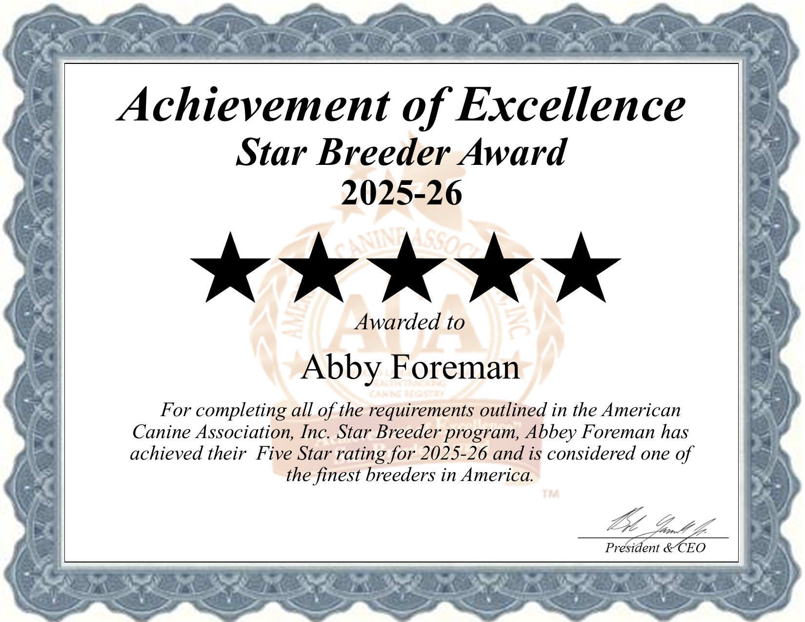 Abbey, Foreman, dog, breeder, star, certificate, Abbey-Foreman, Eldrige, MO, Missouri, puppy, dog, kennels, mill, puppymill, usda, 5-star, aca, ica, registered, Chihuahua, none